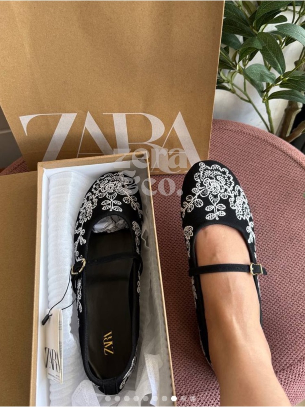 Zara Floral Embroidered Mary Jane Flats
